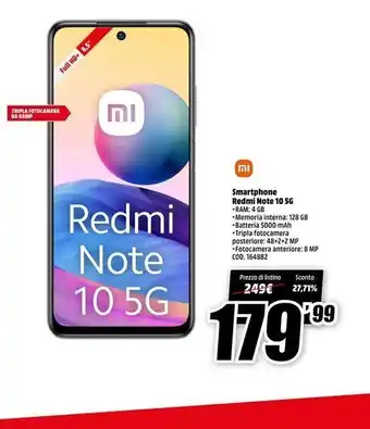 MediaWorld Full hd+ 6,5" tripla fotocamera da 48mp וח redmi note 10 5g וח smartphone redmi note 10 5g ram: 4 gb -memoria interna: 1 offerta