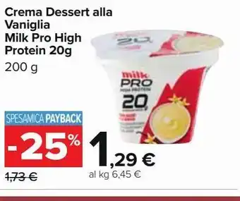 Carrefour Iper Crema dessert alla vaniglia milk pro high protein 20g 200 g offerta