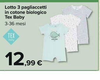 Lotto 3 pagliaccetti in cotone biologico tex baby