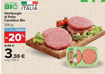 Carrefour Iper Hamburger di pollo carrefour bio 200 g offerta