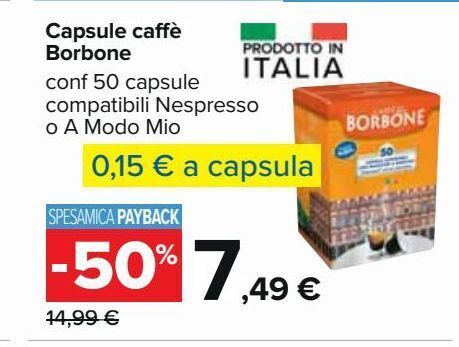 Capsule di caffè borbone 50 capsule compatibili nespresso o a modo mio  offerta di Carrefour Iper