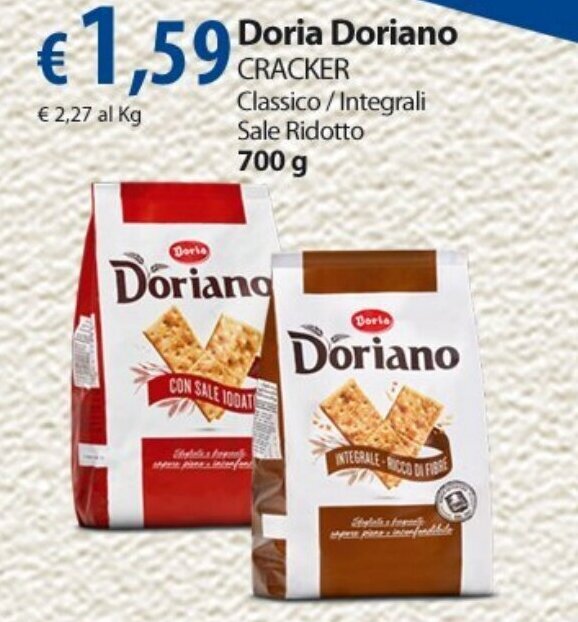 Doria Doriano Cracker Classico/Integrali Sale Ridotto 700 g offerta di