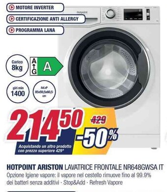 Trony Hotpoint Ariston Lavatrice Frontale NR648GWSA IT offerta