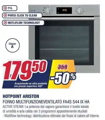 Trony Hotpoint Ariston Forno Multifunzione Ventilato FA4S 544 IX HA offerta