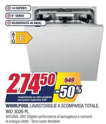 Trony Whirlpool Lavastoviglie a Scomparsa Totale, WIO 3026 PL offerta