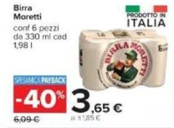 Carrefour Moretti Birra 6 pezzi 330 ml cad 1,98 l offerta