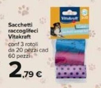 Carrefour Vitakraft Sacchetti raccoglifeci 3 rotoli 20 pezzi cad 60 pezzi offerta