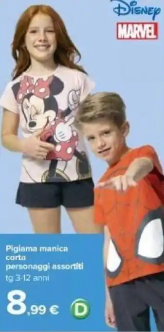 Carrefour Pigiama manica corta personaggi assortiti 3-12 anni offerta