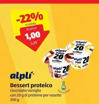 ALDI Dessert proteico alpi cioccolato/vaniglia con 20g di proteine per vasetto 200g offerta
