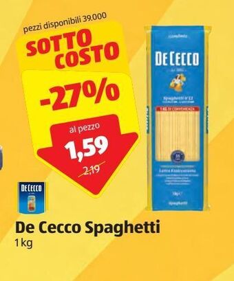 ALDI Spaghetti de cecco 1 kg offerta
