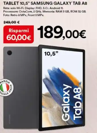 Ipercoop Samsung Galaxy Tablet 10,5" Tab A8 offerta