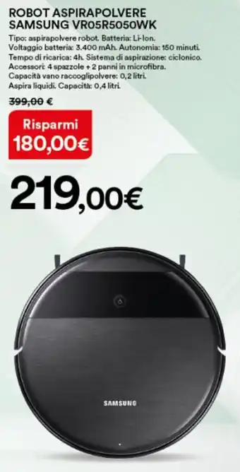 Ipercoop Samsung Robot Aspirapolvere VR05R5050WK offerta