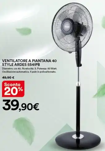 Ipercoop Ventilatore A Piantana 40 Style Ardes 5S41PB offerta