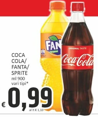 Paghi Poco Coca Cola/Fanta/Sprite ml 900 vari tipi offerta
