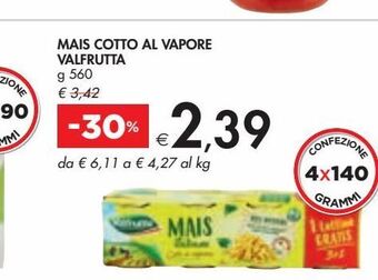 Bennet Mais cotto al vapore valfrutta offerta