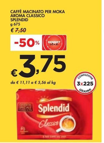 Bennet Caffè macinato per moka aroma classico splendid offerta