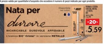 Penna a sfera cristal metal +2 refil bic