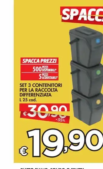 Bennet Set 3 contenitori per la racolta differenziata offerta