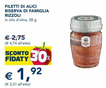 Esselunga Rizzoli Filetti Di Alici Riserva Di Famiglia in olio d'oliva, 58 g offerta