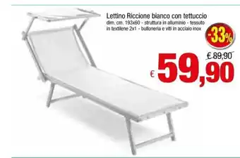 Lettino Riccione bianco con tettuccio 193x60