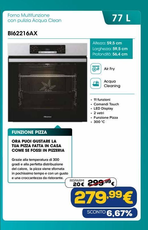Forno multifunzione con pulizia acqua clean offerta di Euronics