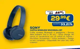Euronics Sony cuffia wireless offerta