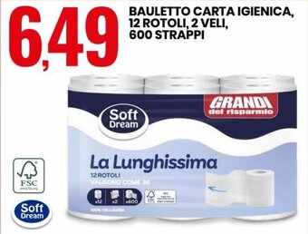 Eurospin Soft Dream Bauletto Carta Igienica 12 Rotoli, 2 Veli, 600 Strappi offerta