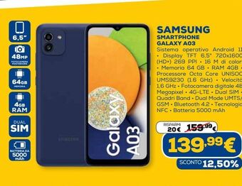 Euronics Samsung smartphone galaxy a03 offerta
