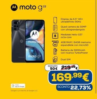 Euronics Motorola moto g22 offerta