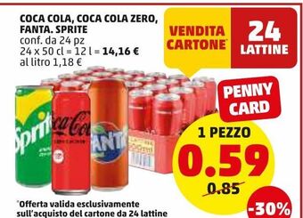 PENNY Coca-cola, coca cola zero, fanta, sprite conf. da 24pz offerta