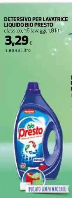 Ipercoop Detersivo Per Lavatrice Liquido Bio Presto 1,8 litri offerta
