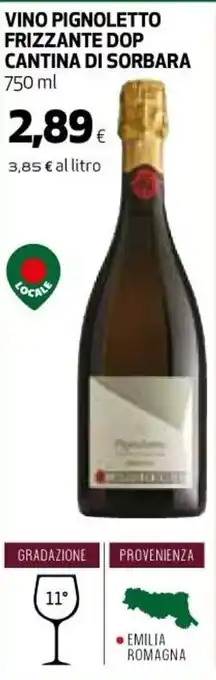 Ipercoop Pignoletto Frizzante Dop Cantina Di Sorbara Vino 750 ml offerta
