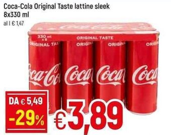 Famila Coca-Cola Original Taste lattine sleek 8x330 ml offerta