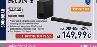 Unieuro Soundbar sub senza fili da 259,90€ -42% sottocosto 800 pezzi a 149,99€ offerta
