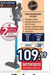 Hoover scopa ricaricabile hf122uh tecnologia ciconica spazzola motorizzata  con luci led frontali spazzola a pennella inte offerta di Unieuro