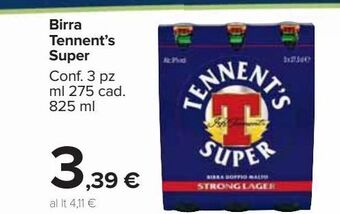 Carrefour Market Birra tennent's super conf 3 pz ml 275 cad offerta