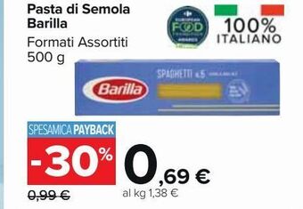 Carrefour Market Pasta di semola barilla formati assortiti 500 g offerta