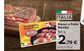 Carrefour Market Bacon a fette beretta 100g offerta