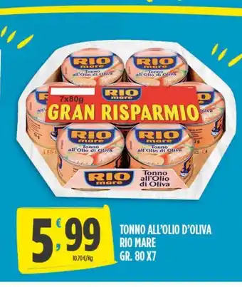 Despar Tonno all'olio d'oliva rio mare gr 80x7 offerta