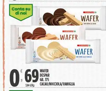 Despar Wafer despar gr 175 cacao, nocciola, vaniglia offerta
