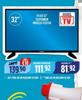 Tv led 32" telefunken modello te32550