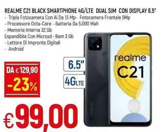 Famila Realme C21 Black Smartphone 4G/LTE Dual Sim Con Display 6.5" offerta