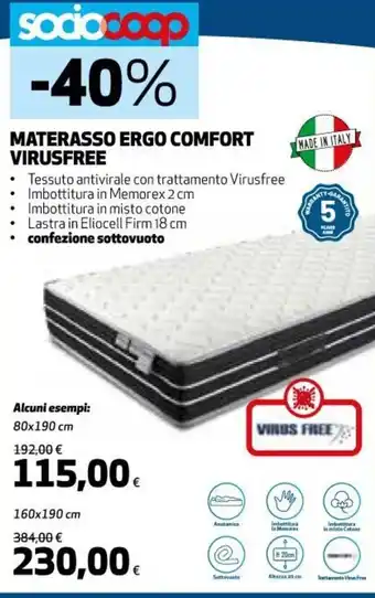 Ipercoop Materasso Ergo Comfort Virusfree confezione sottovuoto 80 x 190 cm offerta