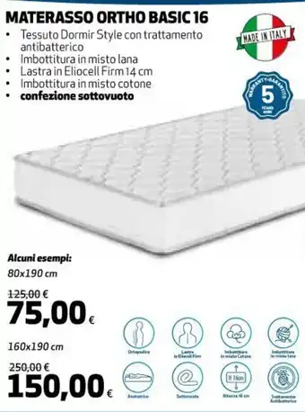 Ipercoop Materasso Ortho Basic 16 confezione sottovuoto 80 x 190 cm offerta