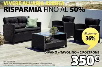 JYSK Set Lounge Mora (Divano + Tavolino: P56 x L93 xH43 cm + 2 Poltrone offerta