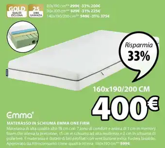JYSK Emma Materasso In Schiuma One Firm 160 x 190 /200 cm offerta