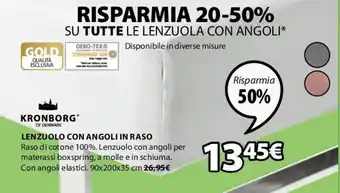 JYSK Kronborg Lenzuolo Con Angoli In Raso 90 x 200 x 35 cm offerta