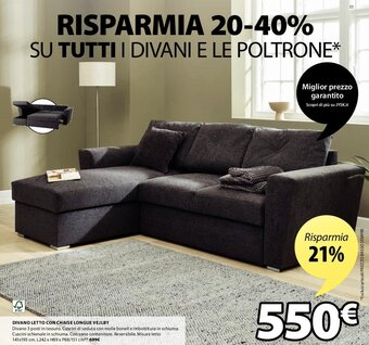JYSK Divano Letto Con Chaise Longue Vejlby L242 x H89 x P88/151 cm offerta