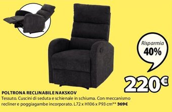 Poltrona Reclinabile Nakskov L72 x H106 x P93 cm
