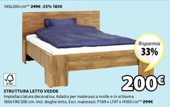 JYSK FSC Struttura Letto Vedde P169 x L197 x H100 cm offerta